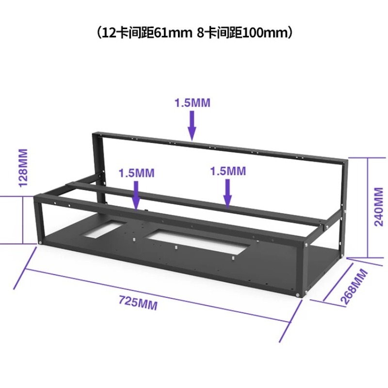 12 Gpu Open Air Frame Case - ATX B250マザーボード対応、12個のGPUを搭載可能なマイニング用PCケース（オープンエアタイプ）、静音設計